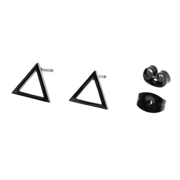Gunmetal Black Stainless Steel Earrings - Triangle Studs - 8mm x 6mm - 2 Pieces 1 Pair - ER065