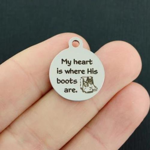 Military Wife Stainless Steel Charms - My heart is where his boots are - BFS001-3096