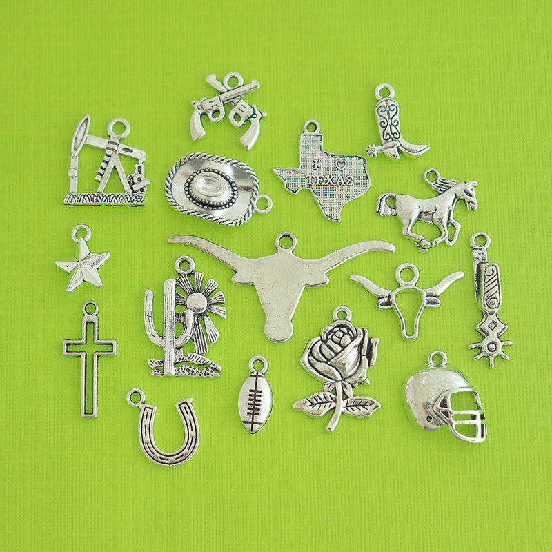 Deluxe Texas Charm Collection Antique Silver Tone 16 Charms - COL261
