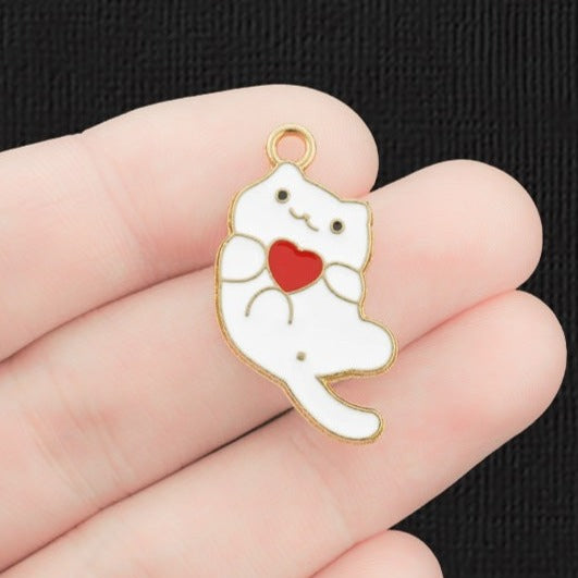 4 Cat Gold Tone Enamel Charms - E1255