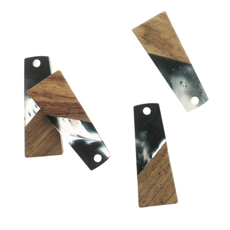 2 Geometric Natural Wood and Black Resin Charms 30mm - WP240