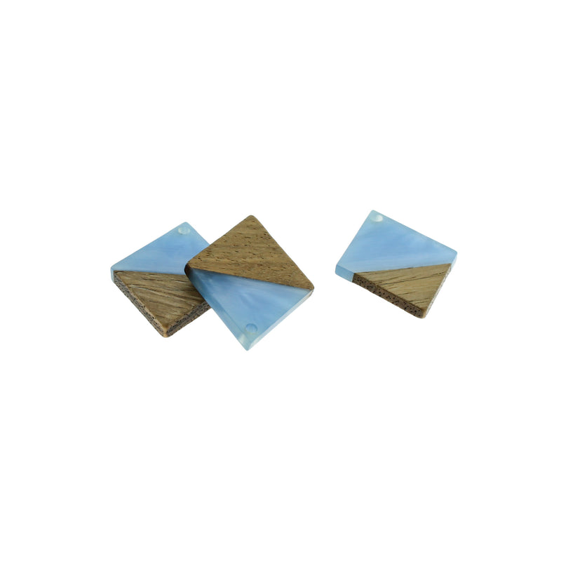 2 Rhombus Natural Wood and Blue Resin Charms 34mm - WP220