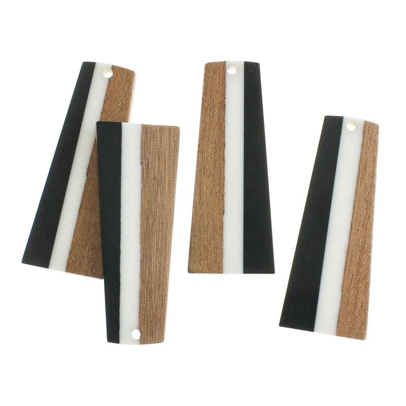 Geometric Natural Wood and Black Resin Charm 49mm - WP494