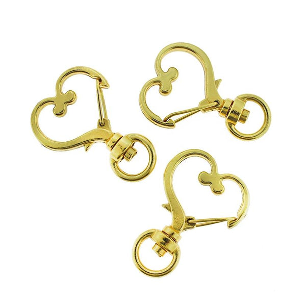 Heart Gold Tone Swivel Clasp Key Rings - 35mm - 2 Pieces - Z1103