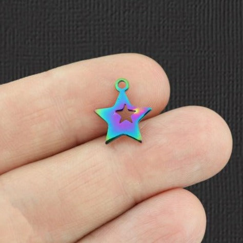 2 Star Rainbow Electroplated Stainless Steel Charms - SSP117