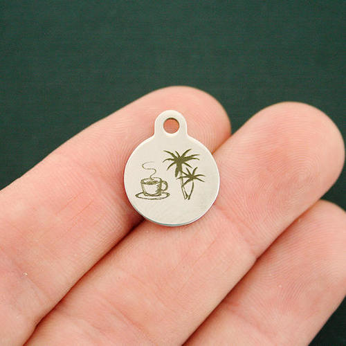 Coffee and Palm Trees Stainless Steel Small Round Charms - BFS002-3123