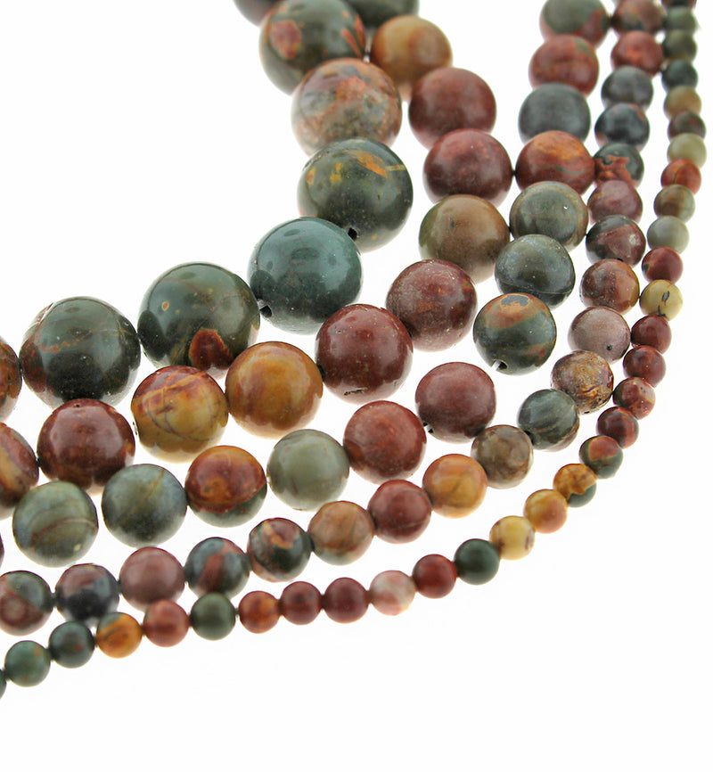 Perles rondes en jaspe naturel Picasso 4mm - 12mm - Choisissez votre taille - Tons de terre bordeaux - 1 brin complet de 15,5" - BD1828