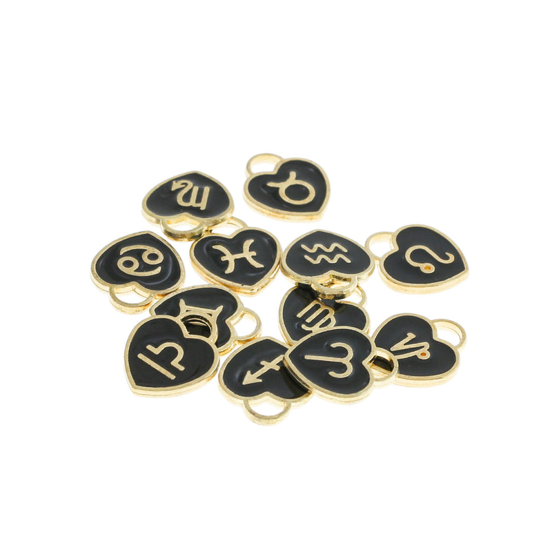 Zodiac Heart Charm Collection Émail doré 12 breloques différentes - COL229