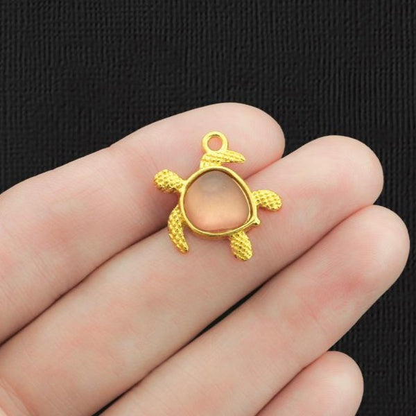 Turtle Gold Tone Charm With Inset Pink Seaglass - GC073