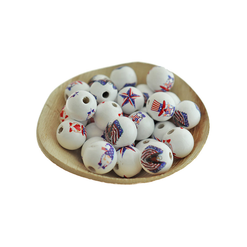 Spacer Wooden Beads 15mm - Independence Day Gnomes - 10 Beads - BD400