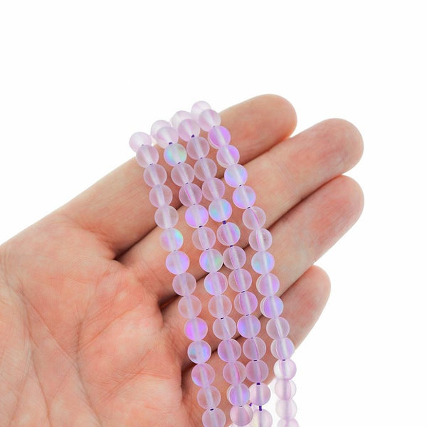Round Glass Beads 6mm - Frosted Electroplated Imitation Lilac Moonstone - 1 Strand 62 Beads - BD285