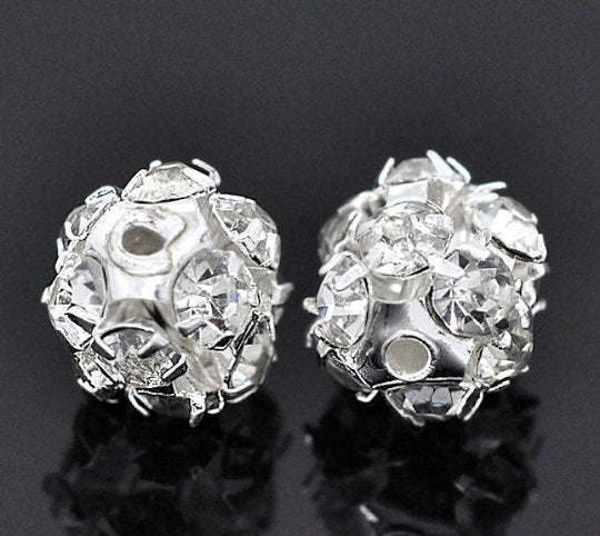 Perles d'espacement rondes en strass 10 mm - ton argent - 4 perles - SC6501