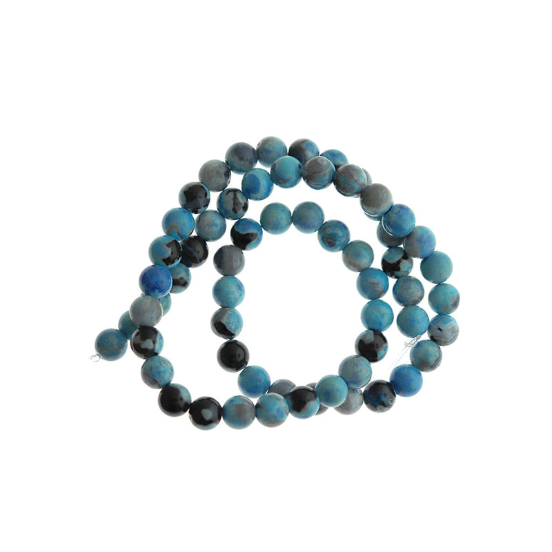 Round Natural Agate Beads 6mm - Blue and Black Marble - 1 Strand 60 Beads - BD1573