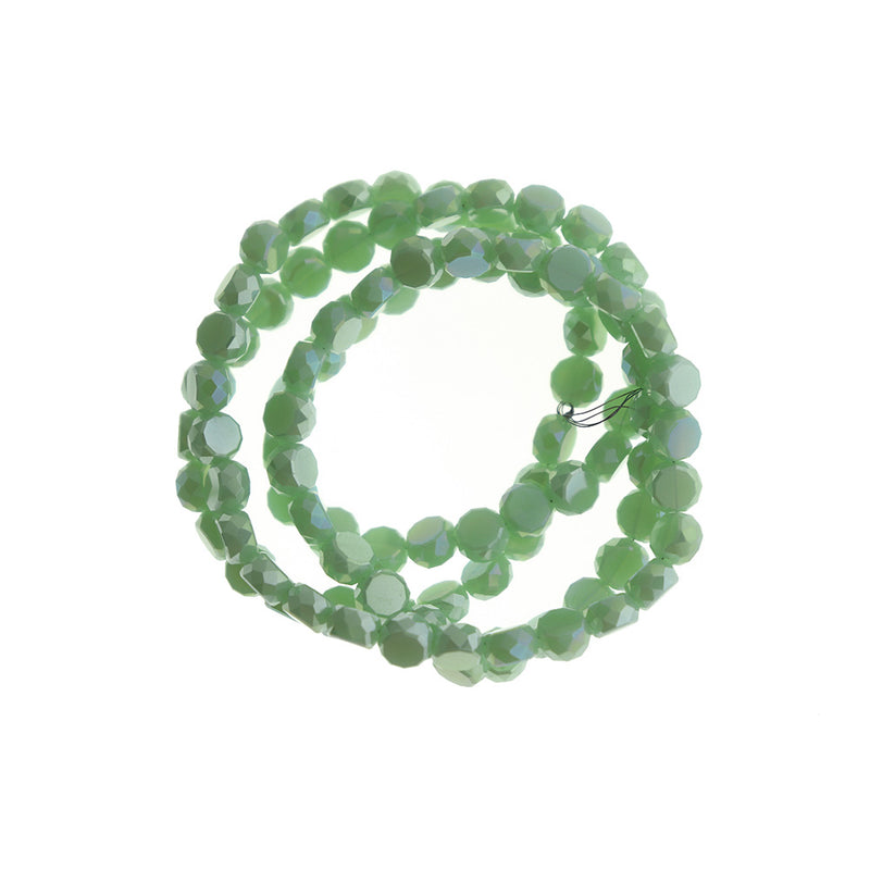 Perles de Verre Plates à Facettes 6mm x 5.5mm - Vert Clair Galvanisé - 1 Rang 98 Perles - BD103