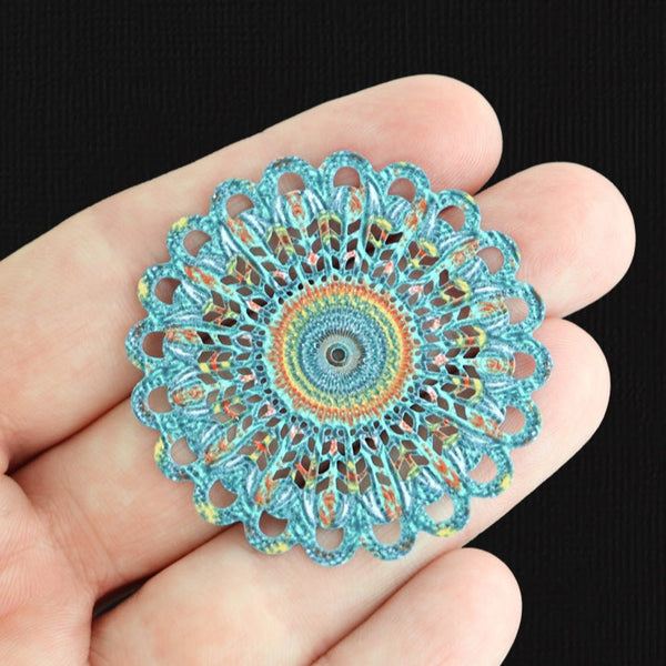 2 breloques en émail filigrane bleu mandala - E1542