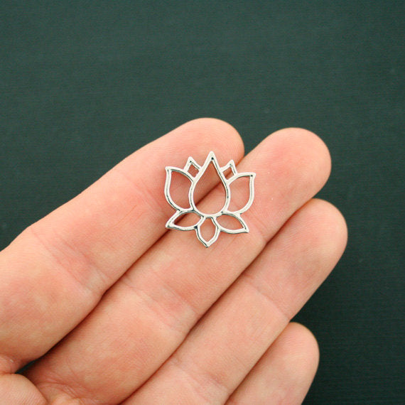 4 Lotus Connector Silver Tone Charms - SC6263