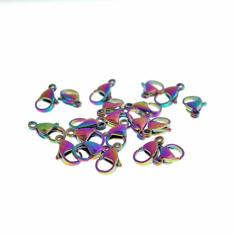 Rainbow Electroplated Stainless Steel Lobster Clasps 15mm x 9mm - 10 Clasps - FF296