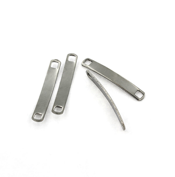 SALE Rectangle Connectors Stamping Blanks - Silver Tone Stainless Steel - 33.5mm x 5mm - 4 Tags - FD329