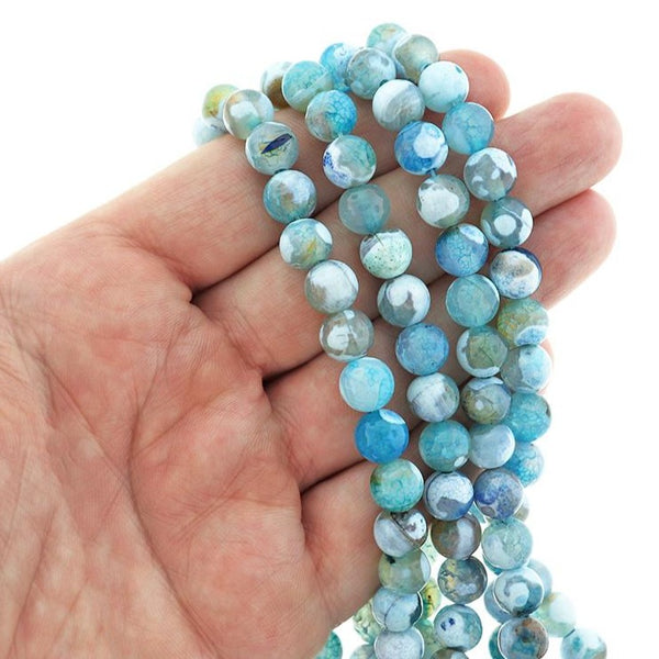 Perles rondes en agate de feu naturelle 8 mm - Bleu océan - 1 rang 50 perles - BD2448