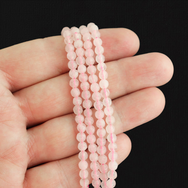 Faceted Natural Rose Quartz Beads 4mm - Petal Pink - 1 Strand 95 Beads - BD1686