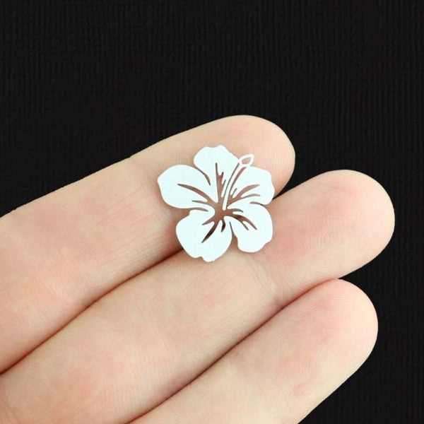 6 Filigree Tropical Flower White Enamel Copper Charms 2 Sided - E1463