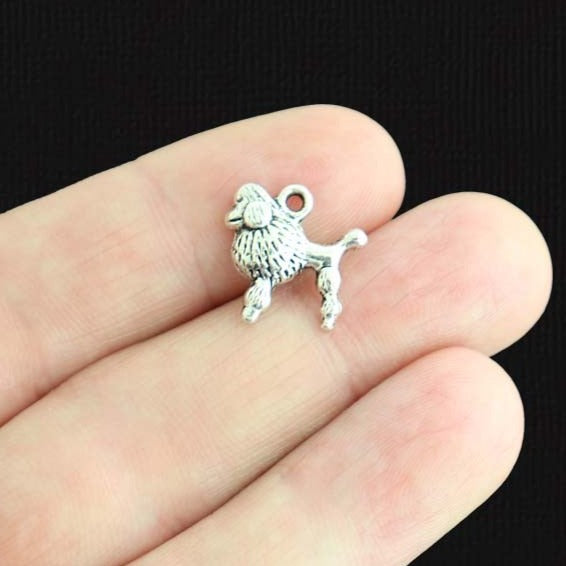 12 Poodle Antique Silver Tone Charms - SC2230