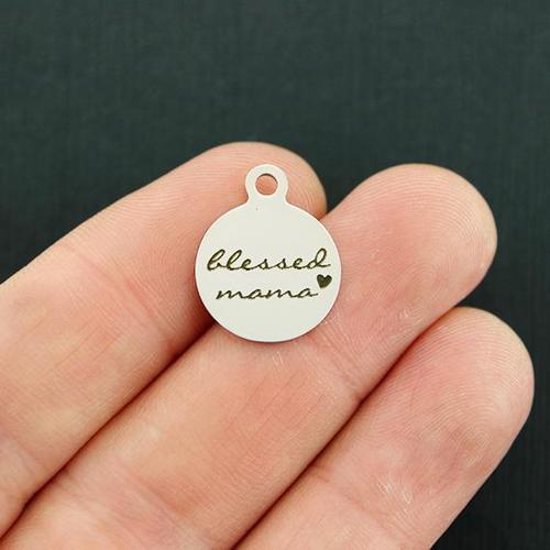 Blessed Mama Stainless Steel Small Round Charms - BFS002-3240