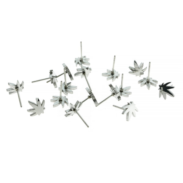 Clous d'oreille en acier inoxydable avec feuille de mauvaises herbes - 8,5 mm - 2 pièces 1 paire - Z155