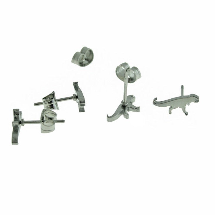 Stainless Steel Earrings - Dinosaur Studs - 11mm x 5mm - 2 Pieces 1 Pair - ER496