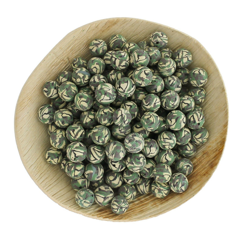 Round Polymer Clay Beads 8mm - Camouflage - 20 Beads - BD1215