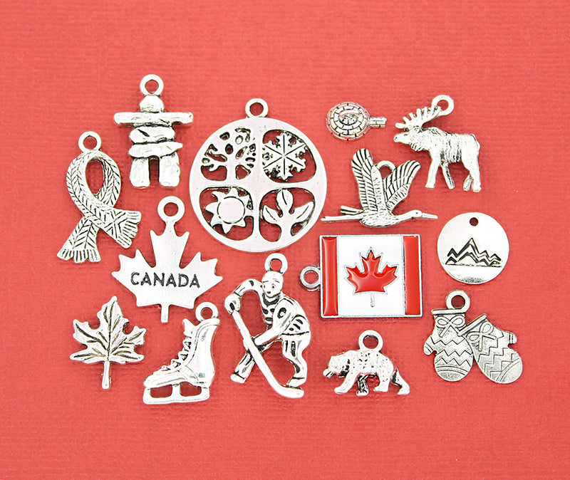 Canada Charm Collection Antique Silver Tone 14 Different Charms - COL026