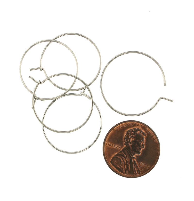 Fils de boucles d'oreilles en acier inoxydable argenté - Cerceaux à breloques de vin - 20 mm - 20 pièces 10 paires - FD792