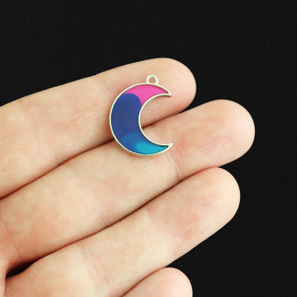 5 Pink and Blue Ombre Moon Gold Tone Enamel Charms - E791