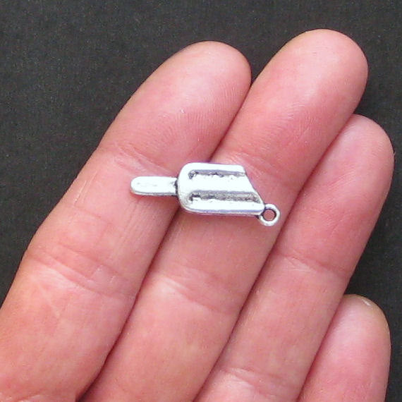 6 Popsicle Antique Silver Tone Charms 2 Sided - SC1059