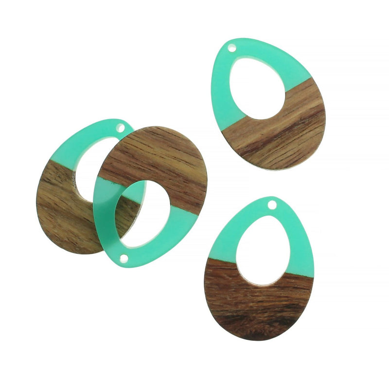 Drop Natural Wood and Turquoise Resin Charm 37mm - WP200