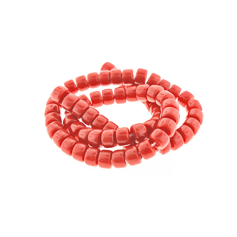 Perles de Verre Baril 8mm x 5-6mm - Rouge Rubis - 1 Rang 69 Perles - BD2381