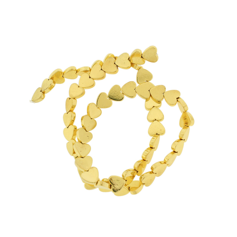 Heart Hematite Beads 9mm - Metallic Gold - 1 Strand 55 Beads - BD1040