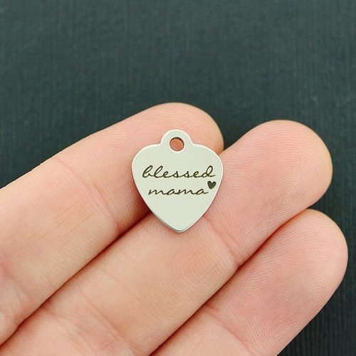 Blessed Mama Stainless Steel Small Heart Charms - BFS012-3318