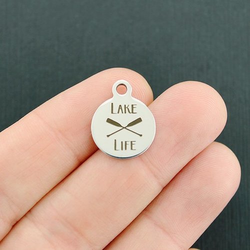 Lake Life Stainless Steel Small Round Charms - BFS002-3319