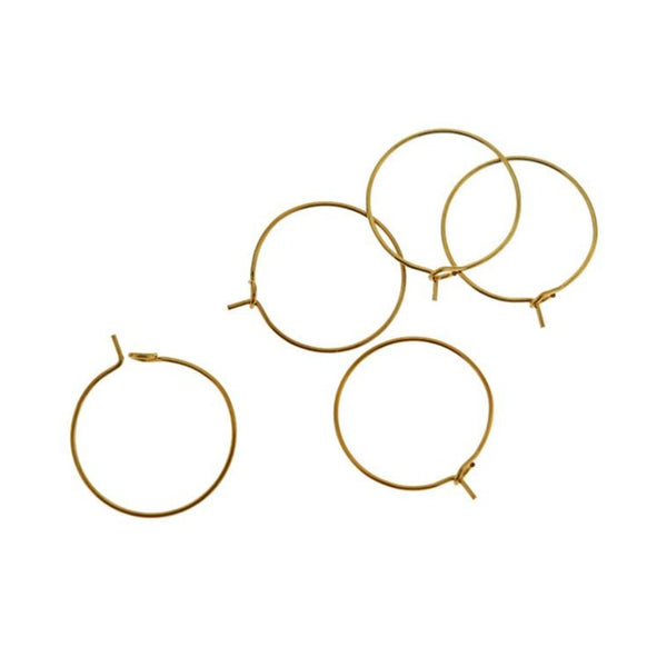 Gold Stainless Steel Earring Wires - Wine Charms Hoops - 21mm - 10 Pieces - FD931