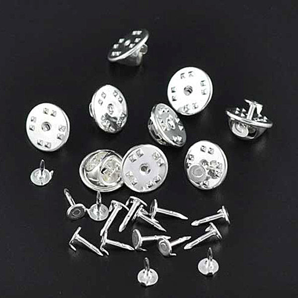 10 Tie Tac Sets Silver Tone with Pad and Tie Squeeze Clutch - FD066