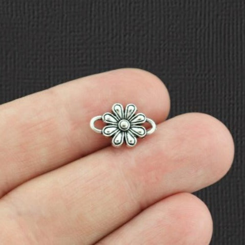 20 Flower Connector Antique Silver Tone Charms - SC7324