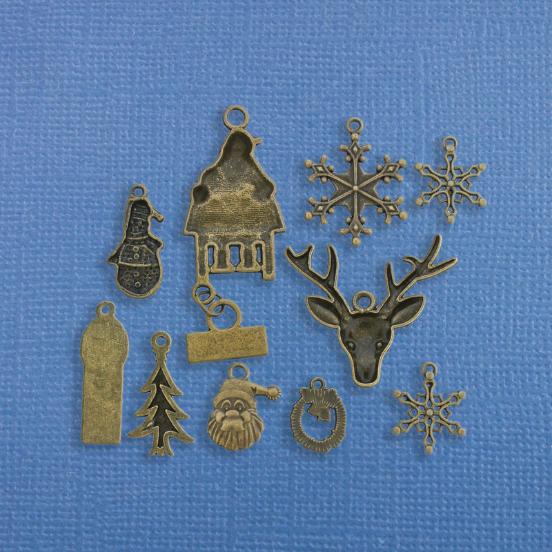 Christmas Charm Collection Antique Bronze Tone 10 Different Charms - COL168