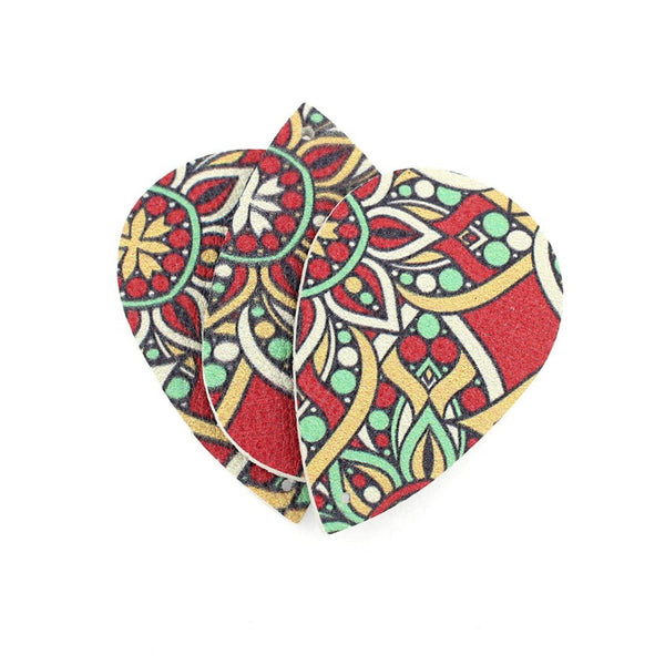 Imitation Leather Teardrop Pendants - Red Mint Yellow Floral - 4 Pieces - LP060