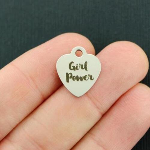 Girl Power Stainless Steel Small Heart Charms - BFS012-3386