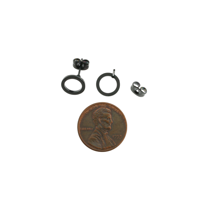 Gunmetal Black Stainless Steel Earrings - Circle Studs - 9mm x 9mm - 2 Pieces 1 Pair - ER030