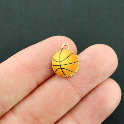 4 Basketball Gold Tone Enamel Charms - E727