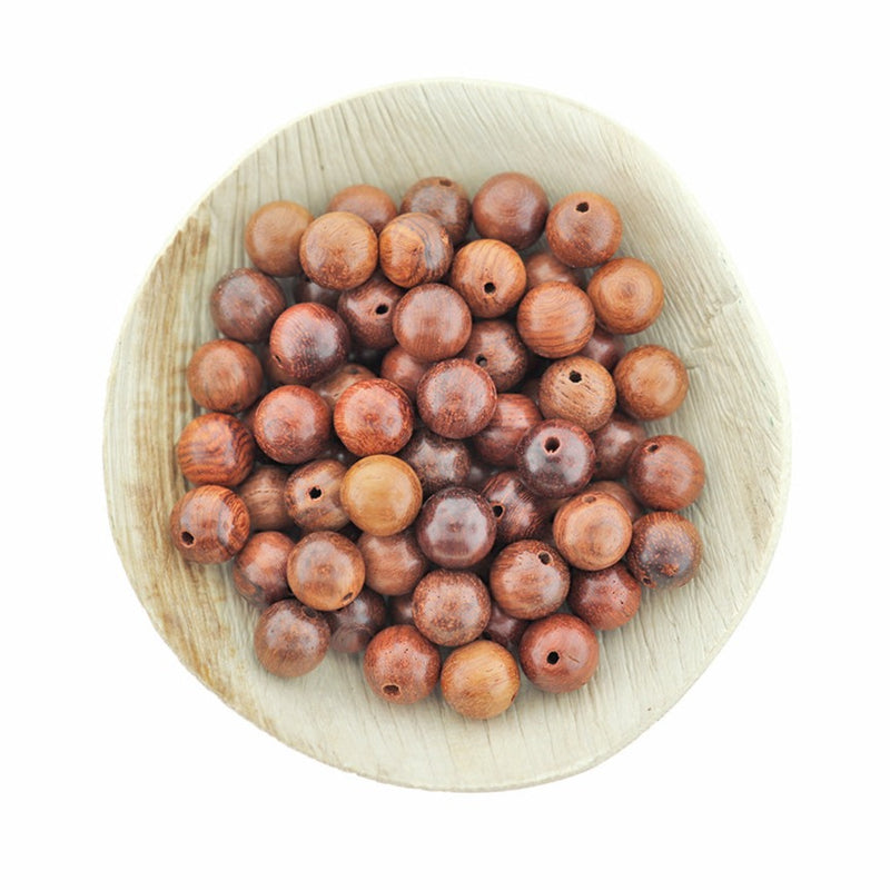 Perles Rondes en Bois 10mm - Brun Terre de Sienne - 50 Perles - BD2626
