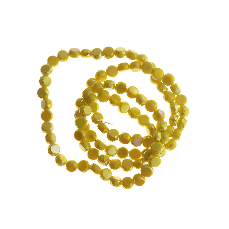 Faceted Flat Glass Beads 6mm x 5.5mm - Electroplated Yellow - 1 Strand 98 Beads - BD042