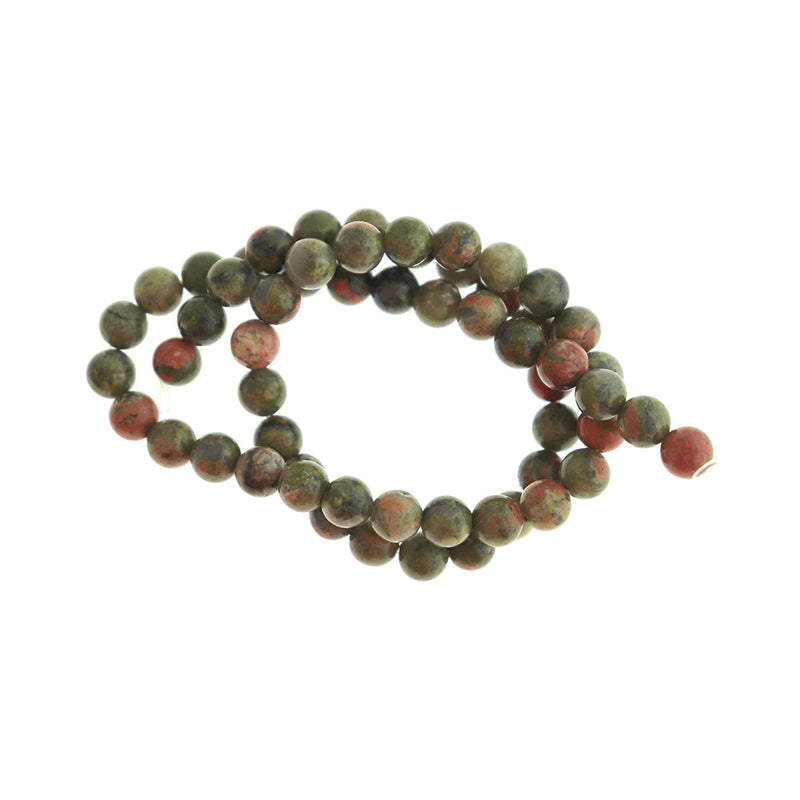 Perles Unakite Naturelles Rondes 6mm - Rose Corail et Vert Olive - 1 Rang 60 Perles - BD1664